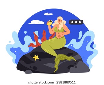 Beautiful mermaid at rock