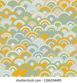 Beautiful mermaid scales squama background, vector seamless fabric pattern, tiled textile print. Classic chinese squama scales seamless arc tiles ornament. Siren skin pattern.