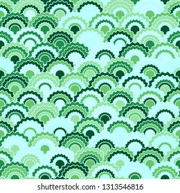 Beautiful mermaid scales squama background, vector seamless fabric pattern, tiled textile print. Typical japanese squama scales seamless arc tiles mosaic. Snake skin pattern.