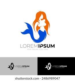 Beautiful mermaid swimming icon, flat logo template