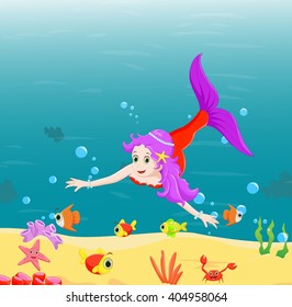 Beautiful mermaid  Swimming Underwater with sea animals