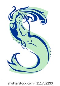 beautiful mermaid swims in the ocean, vector