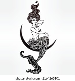 beautiful mermaid tattoo design vector art clipart