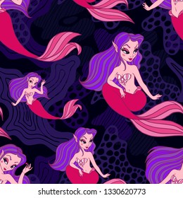 Beautiful mermaid vector illustration for kids fashion artworks, children books, greeting cards. Underwater vector illustration for birthday invitation.