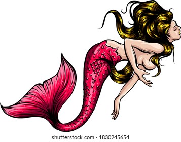 Beautiful mermaid with. Hand drawn illustration. vector
