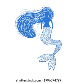 Beautiful mermaid in zentangle style, patterned mermaid tail, anti stress coloring book for adults