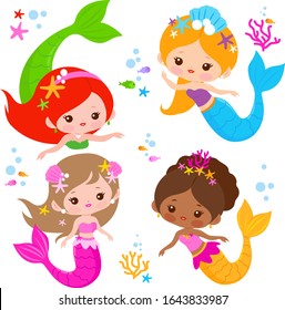 Beautiful mermaids collection. Vector illustration