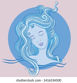 Beautiful Mermaid's Face Hand Drawn Doodle Illustration Vector isolated