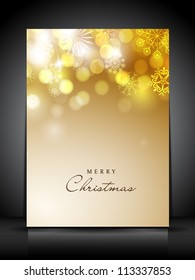 Beautiful Merry Christmas greeting or gift card with snowflakes and light. EPS 10.