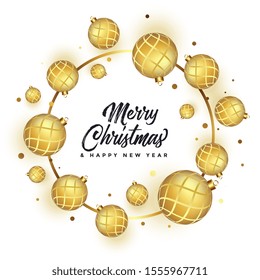 beautiful merry christmas white greeting with golden balls