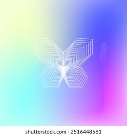 Beautiful mesh background. Colorful abstract blend shape with white abstract butterfly shape.