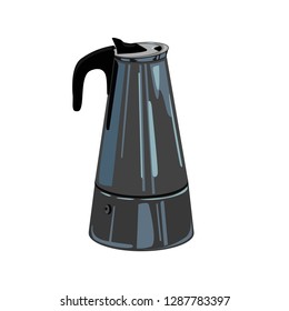 beautiful metal coffee maker, isolated background, vector illustration