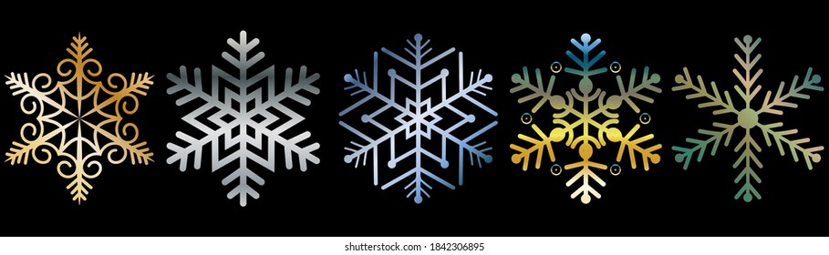 Beautiful metallic snowflake vector set for cards, invitation, backgrounds, holiday party and other