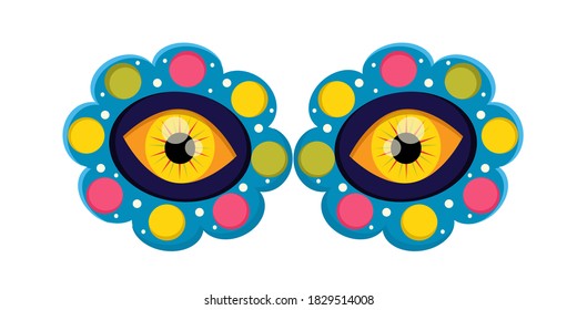 Beautiful Mexican eyes isolated on a white background. Eyes to insert in illustrations with a skull. Vector illustration in flat cartoon style. Day of the dead is a national Mexican holiday.