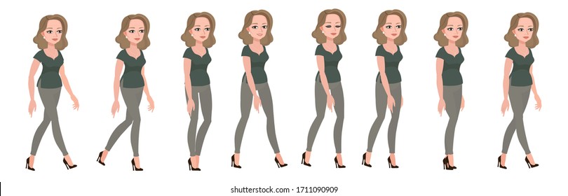 Beautiful middle-aged woman. Gait of a female character, animated sprites.