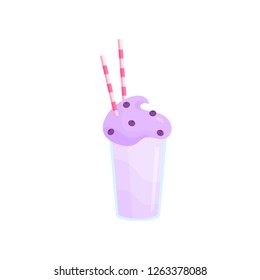 Beautiful milkshake in transparent glasses made from different ingredients.