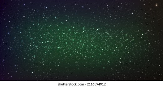 Beautiful Milky Way Galaxy Background With Nebula Cosmos. Stardust In Deep Green And Bright Shining Stars In Universe. Vector Illustration.