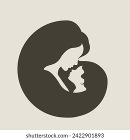 beautiful minimal  abstract logo of mother and baby together, mother baby logo