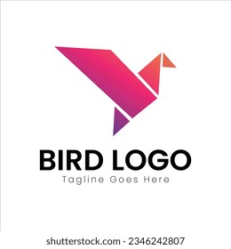 A beautiful and minimal bird logo design with pink color gradient