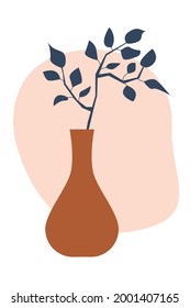 Hermosa rama mínima de planta en un jarrón. Ilustración vectorial en estilo bohemio simple