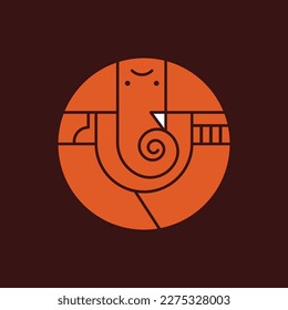 beautiful minimal circular logo, icon, illustration of lord Ganesha