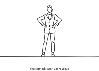 Beautiful Minimal Continuous Line Business Woman Power Pose Design Vector