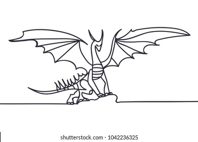 Beautiful minimal continuous line fire dragon art design vector