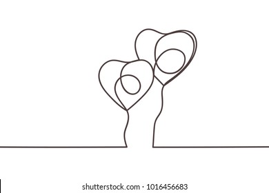 Beautiful minimal continuous line hearts balloons design vector