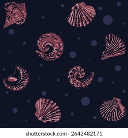 Bonito, padrão marinho temático sem emenda. Ideias de fundo padrão aquático para têxtil, decoração de casa, banner, cartaz, brochura, papel de parede, embrulho de presente, laminados. Ilustração vetorial.