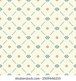 Beautiful Minimal Monogram Seamless Style Lattice Pattern Vector Dark Green Gold Embroidery Hand Draw on Beige Background. Delicate Opulence Classy Detailed Illustration for Textile Fabrics Wallpaper