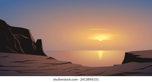 Beautiful minimal sunrise landscape with rock and cliff in seaside