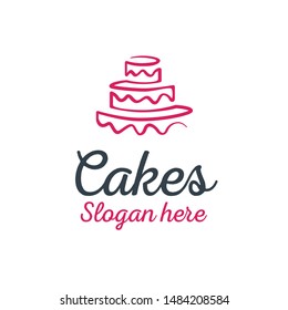 Beautiful And Minimalist Cake Line Art Logo Design With Script Text