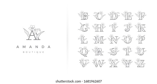 Beautiful minimalist floral alphabet logo