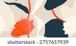 Beautiful minimalist flowers pattern. Botanical contemporary seamless pattern. Hand drawn unique print.