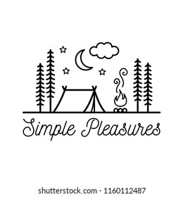 Beautiful minimalist vector illustration - camping in a forest, Simple Pleasures