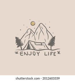 Beautiful minimalist vector illustration - camping in a forest, Simple Pleasures