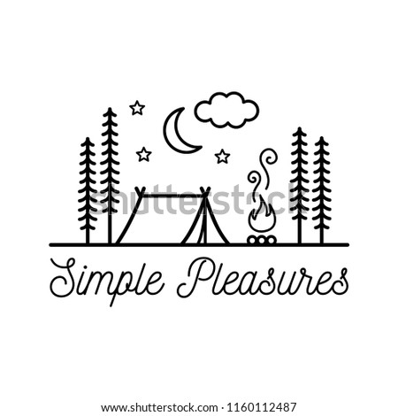 Beautiful minimalist vector illustration - camping in a forest, Simple Pleasures