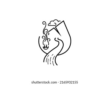 Beautiful minimalist vector illustration forest, mountain camping