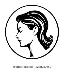 Beautiful Minimalist Vector Woman Icon. Head and Hair Symbol Illustration for Beauty or Health Organisation. . Vector illustration