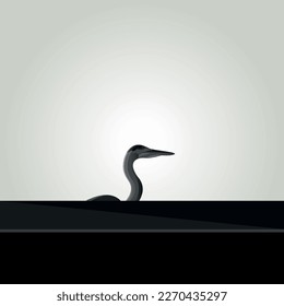 Beautiful minimalistic illustration of a heron perched on a roof.  Clean, simple design, bold shapes. Perfect for logos and branding, print, web design, social media background and editorial content.