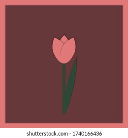 Beautiful minimalistic illustration with one tulip. Postcard, packaging or cover in the style of paper applique. Geometric elements in pastel colors and shadow. EPS 10
