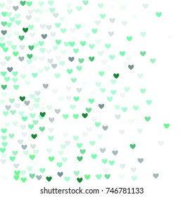 Beautiful Mint Confetti Hearts Falling on White Background. Invitation Template Background Design, Greeting Card, Poster. Valentine Day. Vector illustration