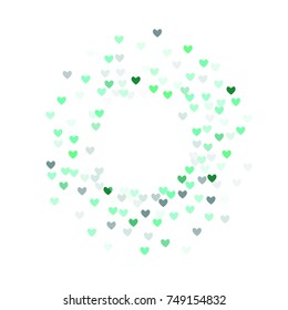 Beautiful Mint Confetti Hearts Falling on White Background. Invitation Template Background Design, Greeting Card, Poster. Valentine Day. Vector illustration