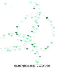 Beautiful Mint Confetti Hearts Falling on White Background. Invitation Template Background Design, Greeting Card, Poster. Valentine Day. Vector illustration