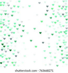 Beautiful Mint Confetti Hearts Falling on White Background. Invitation Template Background Design, Greeting Card, Poster. Valentine Day. Vector illustration