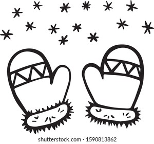 Beautiful mittens and a lot of snowflakes