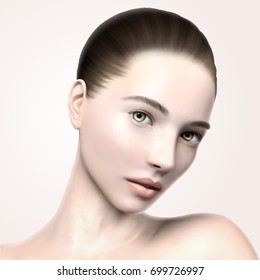 Beautiful model face portrait, 3d illustration model for skin care or medical ads uses