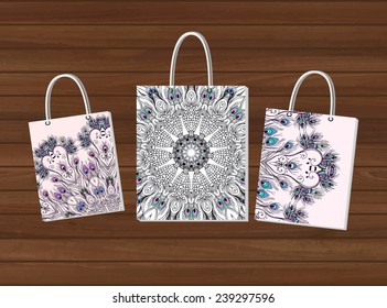 Beautiful model with Feather. Card of mandala in vector, cards or for any other kind of design, birthday and other holiday.Bright illustration. Pattern with peacock, background, kaleidoscope, india