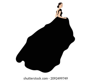 Hermosa modelo de chica con elegante vestido negro, mujer en un vector de ilustración de payaso de bola.