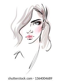 Beautiful Model Girl Face Close Hand Stock Vector (Royalty Free ...